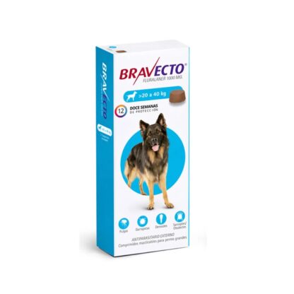 Bravecto 1000 mg Perro de 20 A 40 Kilogramos x 1 Comprimido Masticable